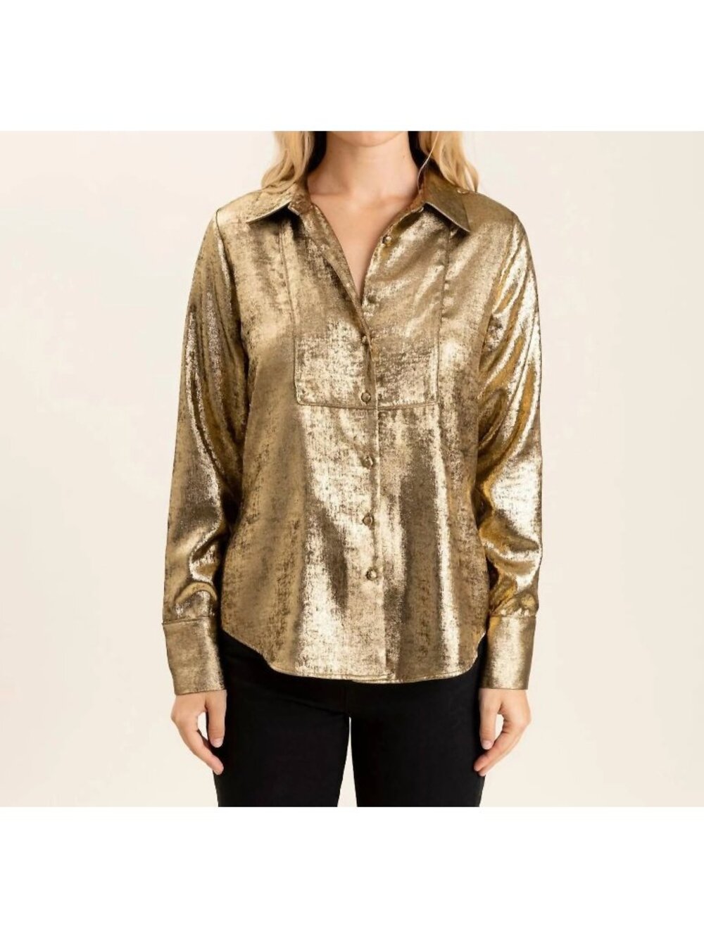 NEW S'Edge Trixie Long Sleeve Tuxedo Style Top, Bronze, Women Size Medium